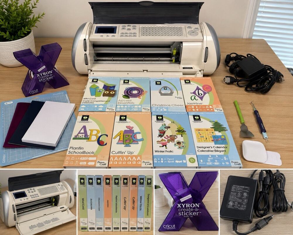 Cricut Expression Machine Bundle 8 Cartridges Mats Tools Xyron Tested Works